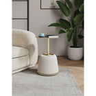 Manhattan Comfort - Table d’appoint moderne Anderson 40 cm en similicuir crème-Magnifique plateau de table rond en acier doré