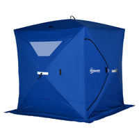 Outsunny 2-4 Person Pop-up Ice Fishing Tent Portable Ice Fishing Shelter with Windproof Windows - Blue-Enough space for up to 4 persons     