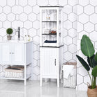 Kleankin - Armoire de rangement de salle de bain haute autoportante en MDF - blanc-Équipé d’un dispositif anti-basculement à l’arrière pour éviter qu’il ne tombe   