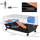 PawHut 35" L Rolling Small Animal Cage with Food Dish, Water Bottle and Hay Feeder - Black-With large front door and top door for easy access to the inside of the small animal enclosure 