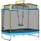 Qaba - Trampoline mini 3 en 1 avec filet de sécurité, barre de gymnastique, balançoire - bleu clair-Le design 3 en 1 comprend une barre de gymnastique, une balançoire et un trampoline qui regroupent différentes activités en un seul endroit 