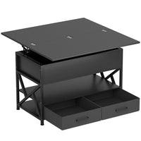 HOMCOM Lift Top Coffee Table with Hidden Compartments - Black-Top lifts and extends, easily switching between different functional modes