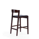Manhattan Comfort Klismos 20" Mid-Century Modern Faux Leather Upholstered Counter Stool - Black and Dark Walnut - 2 Pack-Includes Gold Metal Footrest