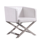 Manhattan Comfort - Hollywood fauteuil d’appoint contemporain 25,6" en similicuir blanc et chrome poli-Chaise d’appoint contemporaine pour le salon, la salle à manger et le bureau à domicile