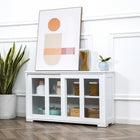 HOMCOM 42" L Modern Kitchen Storage Cabinet with 2 Sliding Glass Doors - White-Sliding doors provide access to both sides of the cabinet without taking any space to open