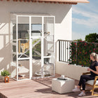 PawHut 99" H Outdoor Catio Enclosure with 6 Jumping Platforms - White-Large front and two side doors simplify access and maintenance 