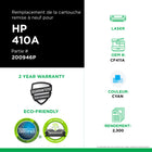 CIG - Cartouche de toner CF411A HP 410A remise à neuf - rendement standard - cyan- Écologique : Remanufacturé à partir d'une cartouche HP originale recyclée