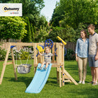 Outsunny - Ensemble de balançoire en bois pour enfants avec toboggan, roue de capitaine, télescope, pour âges de 18 à 48 mois - naturel-Conception compacte adaptée à la plupart des espaces extérieurs 