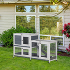 PawHut 35" H Wooden Elevated Rabbit Hutch - Grey-Non-slip ramp for rabbits to hoop around 