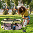 PawHut Hexagon Fabric Portable & Foldable Pet Playpen -Side net for pet water dispenser and storage bags for personal items