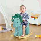 Qaba - Cheval à bascule en peluche sur rockers en bois - vert-Cadre en acier solide pour garder la forme 