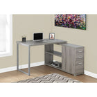 Monarch Specialties 7134 Computer Desk - Dark Taupe Left Or Right Facing Corner-Featuring open and closed storage with 3 handy storage drawers including a file drawer for standard or legal sized folders, an adjustable shelf to place a small printer, books, or documents for efficient organization.