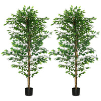 HOMCOM 6' Artificial Ficus Trees for Indoor Home Decor - Green - 2 Pack-Two pack. Beautiful artificial ficus design plant 