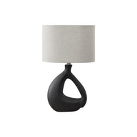 Monarch Specialties 23" H Contemporary Table Lamp - Black Resin / Grey Shade-A 23"h table lamp with a unique, elegant black resin base with a textured porous-like finish and organic shape is topped with a chic grey fabric shade, serving as a stylish accent piece to brighten any contemporary living room, bedroom, or office