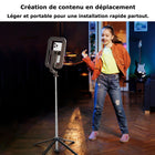 MyBat - Trépied Spotlight Pro - Support en acier inoxydable avec anneau LED 9" et télécommande sans fil - Argent-Finition argentée moderne - Look professionnel et stylé