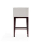 Manhattan Comfort Kingsley 21" Mid-Century Modern Faux Leather Upholstered Bar Stool - Ivory and Dark Walnut-Square Tight Back and Arm Design