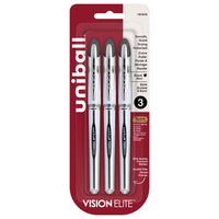 uni-ball Vision Elite Rollerball Pens – 0.8mm – Black – 3 Pack-Rollerball Pens