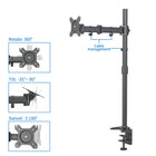 ShoppingAll Adjustable Single Monitor Standing Mount Extra Tall 31.5" Pole for Display up to 32" - Black-Arms can tilt +90-degrees to -85-degrees, swivel +/-90-degrees, and 360-degrees rotation, allowing your monitor to be positioned in both landscape and portrait settings.