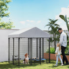 PawHut Outdoor Welded Wire Dog Kennel and Dog Run with Cover - 6' x 4' x 6' - Silver-Reversible stable canopy top offers rain and sun protection 