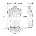Azar Male White Plastic Bust Torso Mannequin - 12" Square Metal Base-Metal powder coated base