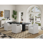 Manhattan Comfort Anna Square 22.83" Modern Faux Leather Upholstered Dining Armchair - Cream - Set of 2-Heavy Plastic Foot Padding
