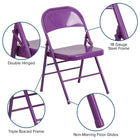 Flash Furniture – Chaise pliante en métal HERCULES COLORBURST à double pivot et triple renfort, violet impulsif (HF3-PUR-GG)-Deux charnières
