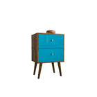 Manhattan Comfort Liberty 2.0 Nightstand, Rustic Brown/Aqua (204AMC93)-Modern Nightstand for Bedroom or Living Room use.