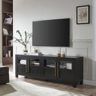 Hudson&Canal - Meuble TV Holbrook pour téléviseurs jusqu'à 75" - Grain noir-Fabriqué en MDF robuste et en verre avec une finition grainée noire artisanale