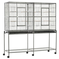 PawHut - Grande cage à oiseaux en métal 64 po H, avec support roulant amovible - 62,8 po L x 18,9 po l x 64,2 po H - noir-Cadre en métal solide, fil d’acier et structure en plastique durable, conçu pour durer des années 