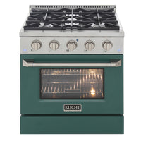Kucht 30" KDF Series Pro Style Natural Gas Dual Fuel Range - Stainless Steel/Green-Extra-large convection oven with 4.2 cu. ft. capacity, featuring a 5-rack configuration and oversized oven window for enhanced visibility and flexible cooking