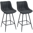HOMCOM 27" Counter Height PU Leather Bar Stools - Black - 2 Pack-Textured PU leather and checkerwork design add a chic, modern touch
