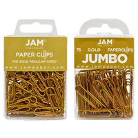 JAM Paper Combo Pack Colourful Paper Clips - Standard & Jumbo - Gold - 100 Pack & 75 Pack -Colour: Gold