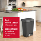Rubbermaid 12.4 Gallon Step On Trash Can - Charcoal -Slow-Close Lid: Quiet, controlled lid closure, eases down gently to help to minimize noise