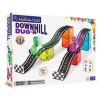 MAGNA-TILES Downhill Duo 40-Piece Magnetic Construction Set-What’s Included: 40 magnetic pieces, including 4 Ramps, 2 Vehicles (Green and Purple), 2 Figures (Green and Purple), 6 Road Squares, 2 Finish Line Rectangles and 24 Squares
