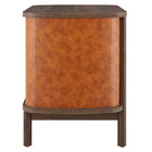 Modway Coralie 2-Drawer Curved Vegan Leather Nightstand - Walnut Tan-Gold Metal Drawer Handles