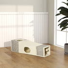 PawHut - Tunnel pour chat en peluche avec deux grottes et balle suspendue - blanc crème-Couleur : blanc crème, marron 