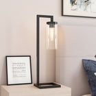 Hudson&Canal Malva 26" Tall Table Lamp with Glass Shade - Blackened Bronze/Seeded-Handcrafted blackened bronze finish is applied to the geometric metal base