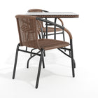 Table carrée en verre/métal 28 po, bordure en rotin brun foncé et 2 chaises empilables en rotin brun foncé (TLH-073SQ-037BN2-GG)-5