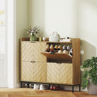 HOMCOM Slim Shoe Storage Cabinet for Entryway and Hallway - Oak-Raised-edge tabletop for essentials or decor