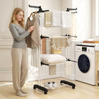 HOMCOM - Étagère à linge pliable à 4 niveaux en acier avec 4 roulettes - noir-4 roulettes universelles avec freins pour un déplacement facile et une position stable 