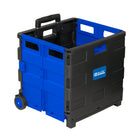 BAZIC Products Folding Cart on Wheels with Lid Cover - 16" x 18" x 15" - Black/Blue-Adjustable long handle