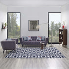 Modway Alika Abstract Diamond Trellis Area Rug - 8 ft W x 10 ft L - Ivory/Navy-Tight Low Pile Weave