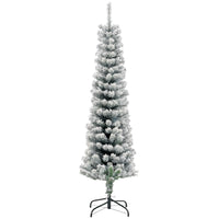 HOMCOM 5' Snow-Flocked Pencil Artifical Christmas Tree - Green-Snow-flocked design adds a wintry touch 