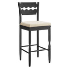 Modway - Jax Bois de chêne Tabouret de bar avec dossier ondulé en rasoir et coussin in Lin noir-Tabouret de bar en chêne massif