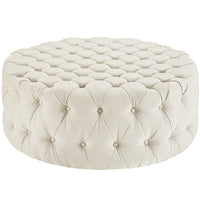 Modway Amour Upholstered Fabric Ottoman - Beige-Luxurious Round Ottoman