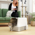 PawHut Stainless Steel Cat Litter Box with Removable Lid & Scoop - White-Includes a scoop for easy litter maintenance 