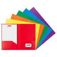 JAM Paper Legal Heavy Duty Plastic 2 Pocket Presentation Folders - Assorted Primary Colours - 6 Pack-Durable Plastic Presentation Folders | Colours: Red, Blue, Green, Yellow, Orange & Purple 