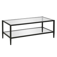 Hudson&Canal - Table basse rectangulaire Hera 45" de largeur avec étagère en verre - Bronze noirci-Un design contemporain moderne pour votre salon, votre bureau et plus encore