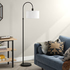 Hudson&Canal Veronica Arc Floor Lamp with Fabric Shade - Blackened Bronze/White-Handcrafted blackened bronze finish is applied to the round metal base