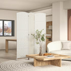 HOMCOM 3 Panels Hand-Woven Freestanding Room Divider for Home Office - White-Woven fibre design paper panel for a natural tone and lightweight to move
